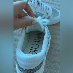 Jimmy Choo Rome White/Silver Glitter Sneakers - Size 36.5 (Authentic)